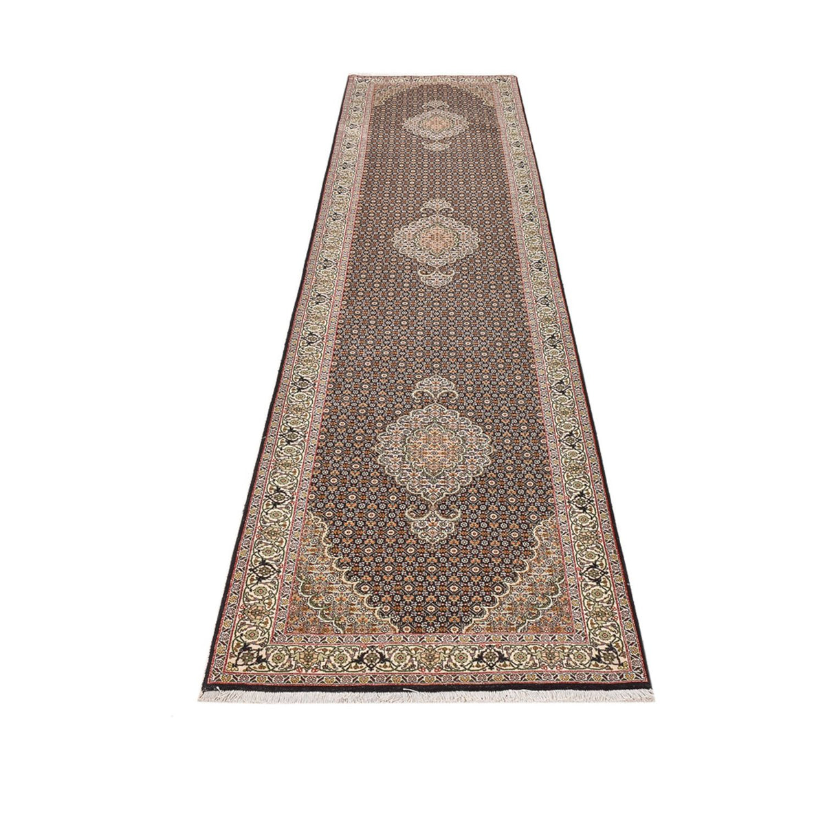 Runner Perser Rug - Tabriz - Royal - 396 x 82 cm - dark beige