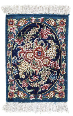 Silk Rug - Ghom Silk - Premium - 40 x 28 cm - dark blue