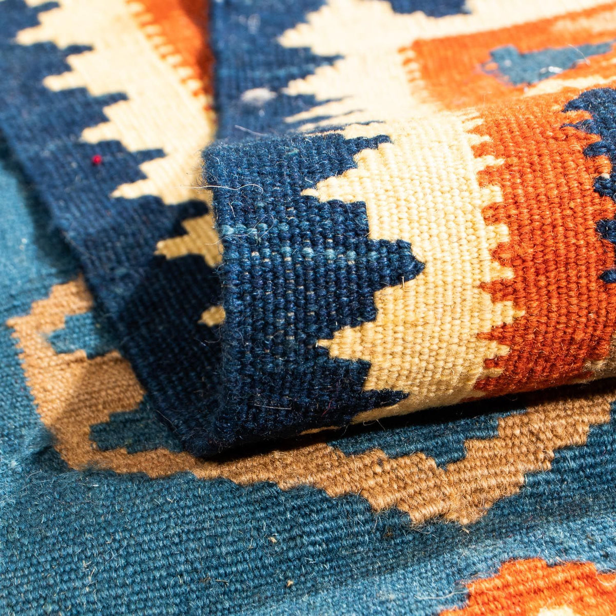 Kelim Rug - Oriental square  - 102 x 95 cm - dark blue