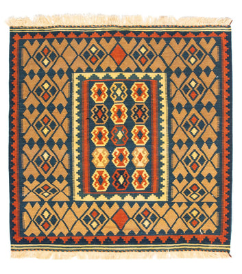 Kelim Rug - Oriental square  - 100 x 98 cm - dark blue