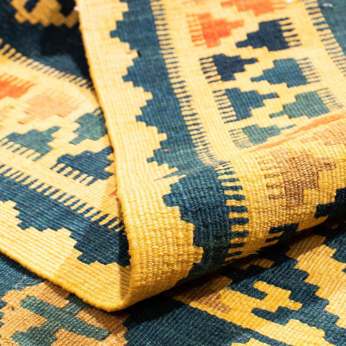 Kelim Rug - Oriental square  - 102 x 95 cm - yellow