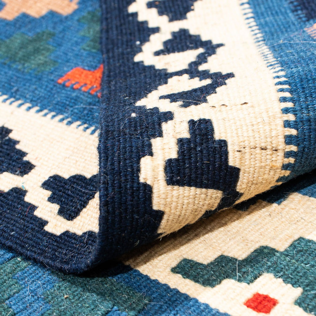 Kelim Rug - Oriental square  - 103 x 102 cm - light blue