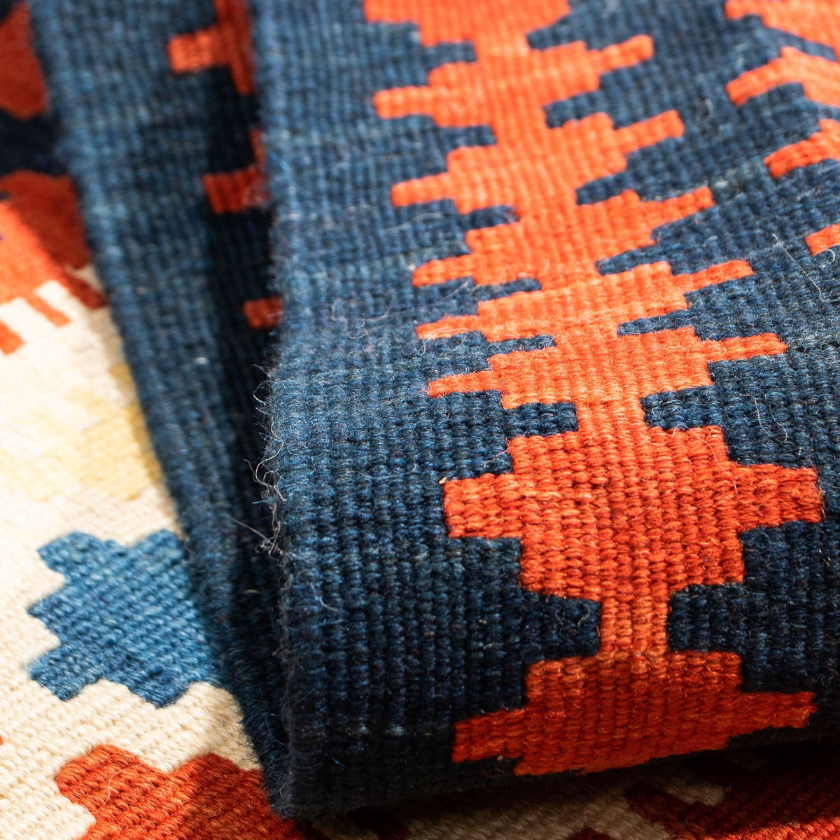 Kelim Rug - Oriental square  - 107 x 100 cm - dark red