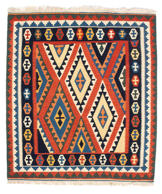 Kelim Rug - Oriental square  - 114 x 102 cm - red