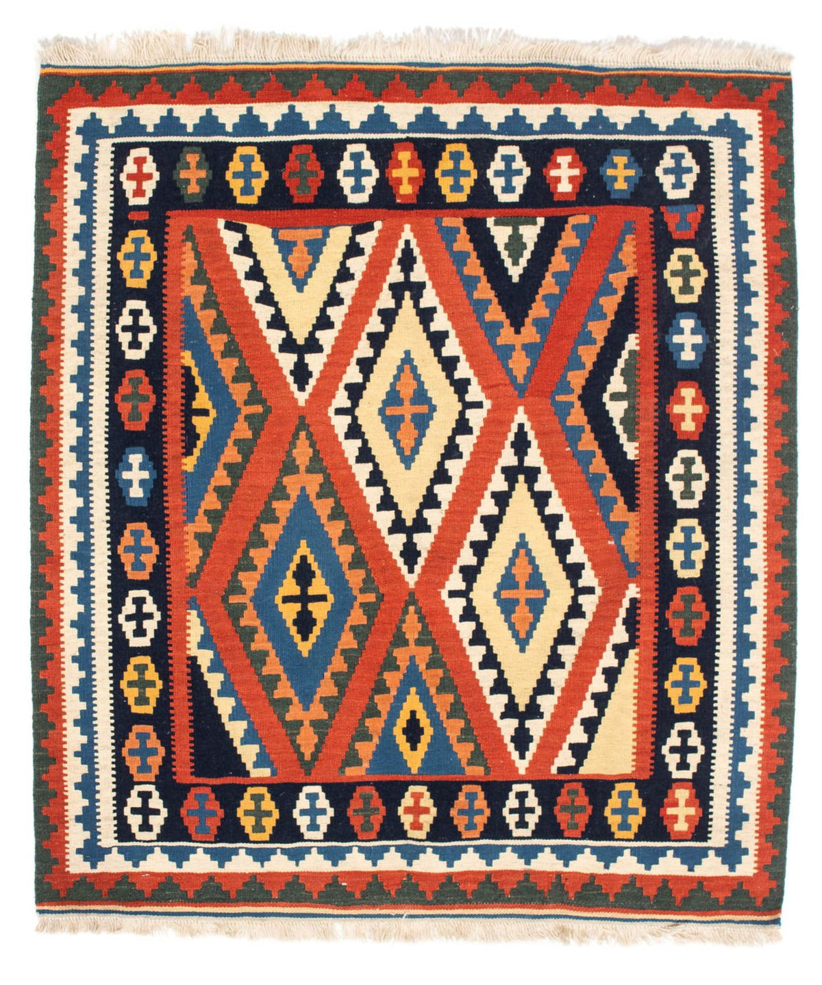 Kelim Rug - Oriental square  - 114 x 102 cm - red