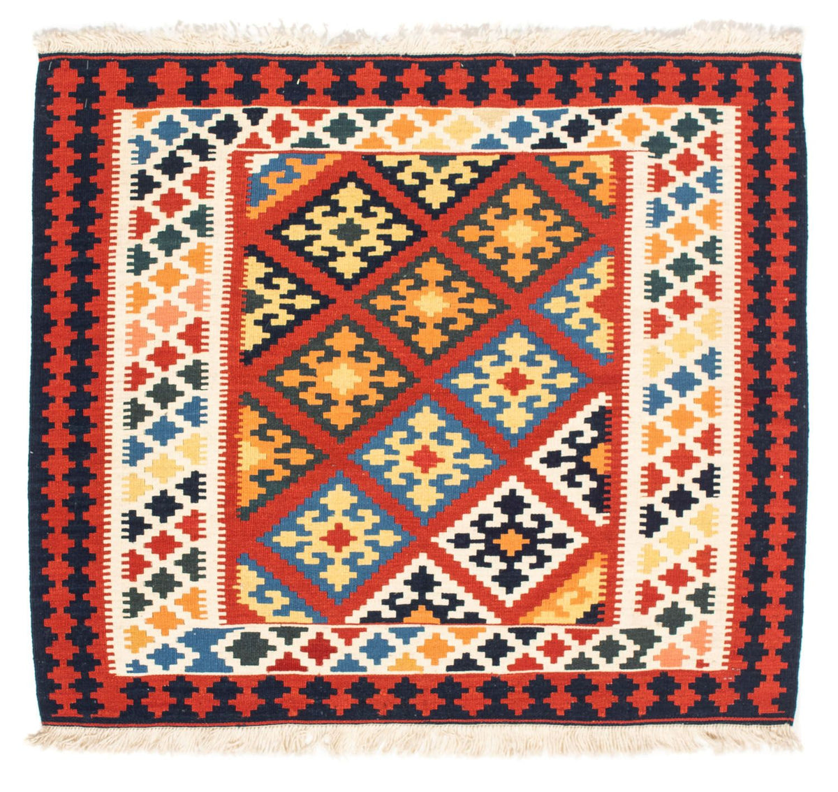 Kelim Rug - Oriental square  - 101 x 93 cm - dark red