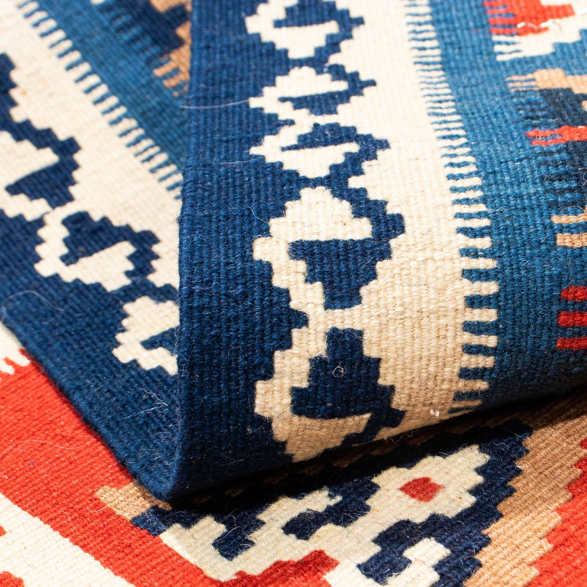 Kelim Rug - Oriental square  - 100 x 98 cm - blue