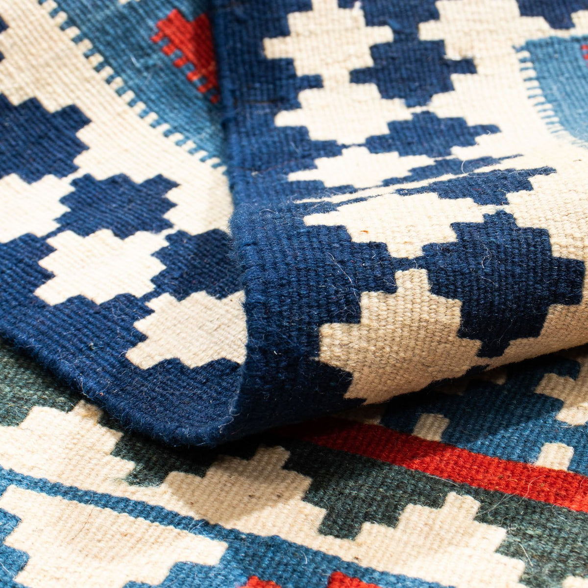 Kelim Rug - Oriental square  - 100 x 100 cm - blue