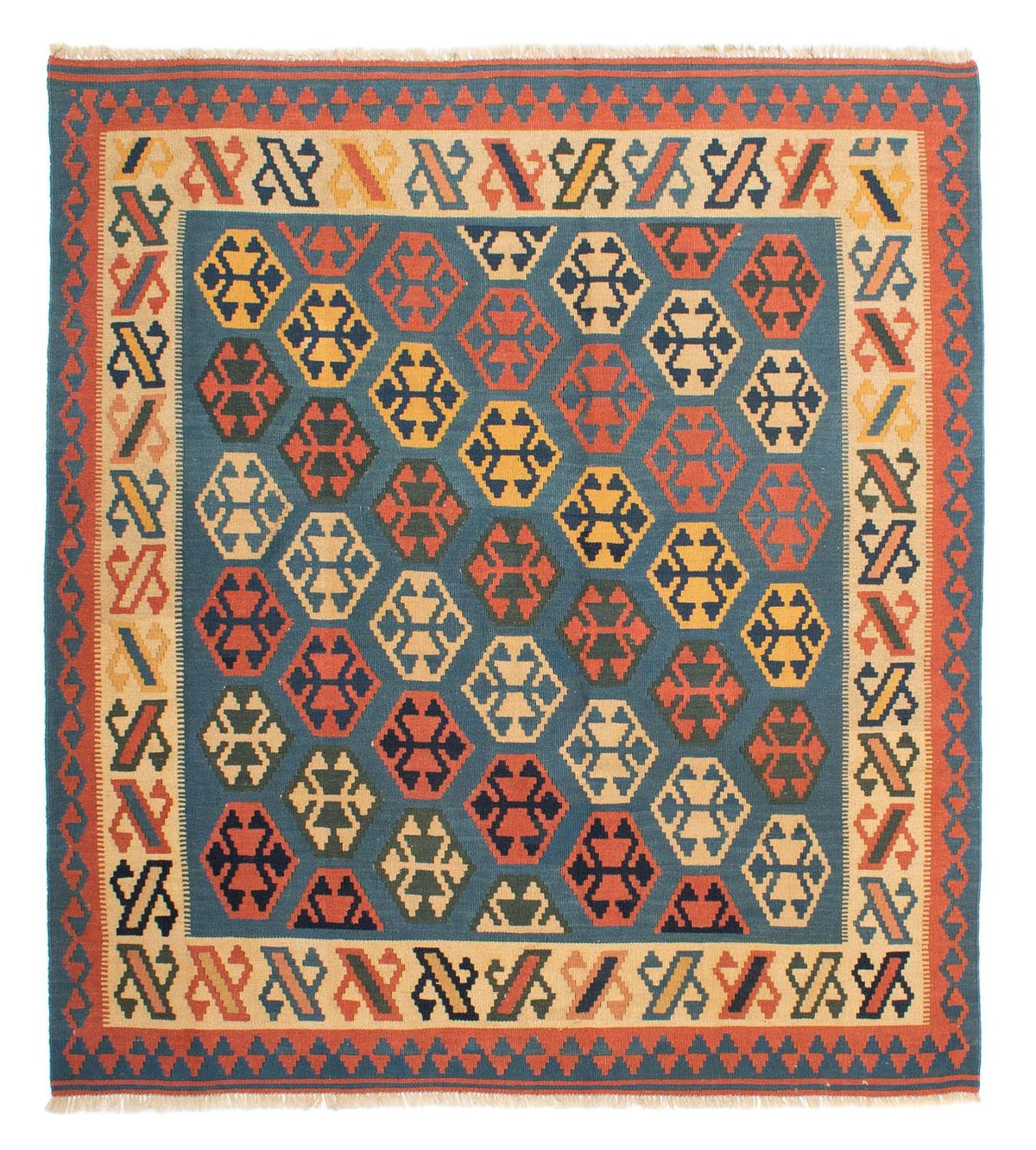 Kelim Rug - Oriental square  - 212 x 198 cm - blue