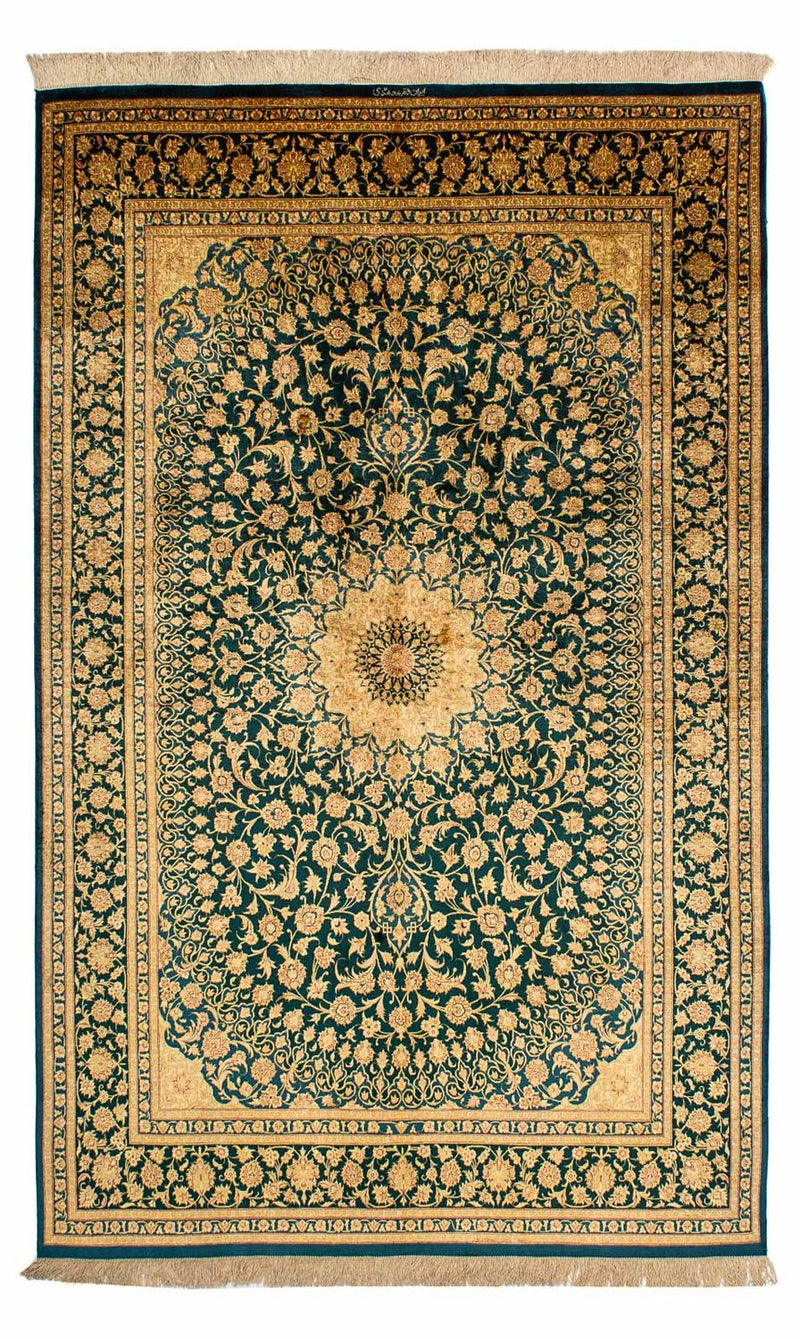 Silk Rug - Ghom Silk - Premium - 216 x 132 cm - dark blue