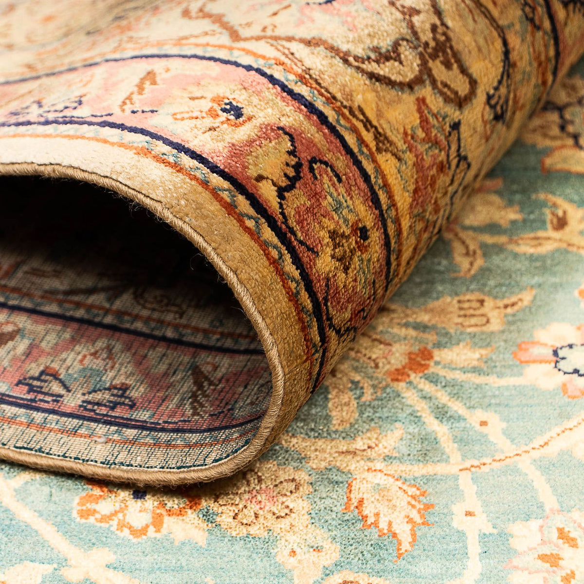 Silk Rug - Ghom Silk - Premium - 216 x 132 cm - dark blue