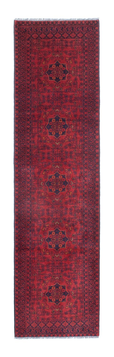 Runner Afghan Rug - Kunduz - 288 x 80 cm - dark red