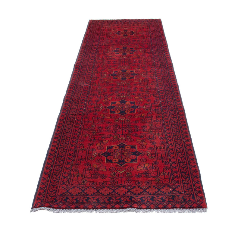 Runner Afghan Rug - Kunduz - 288 x 80 cm - dark red