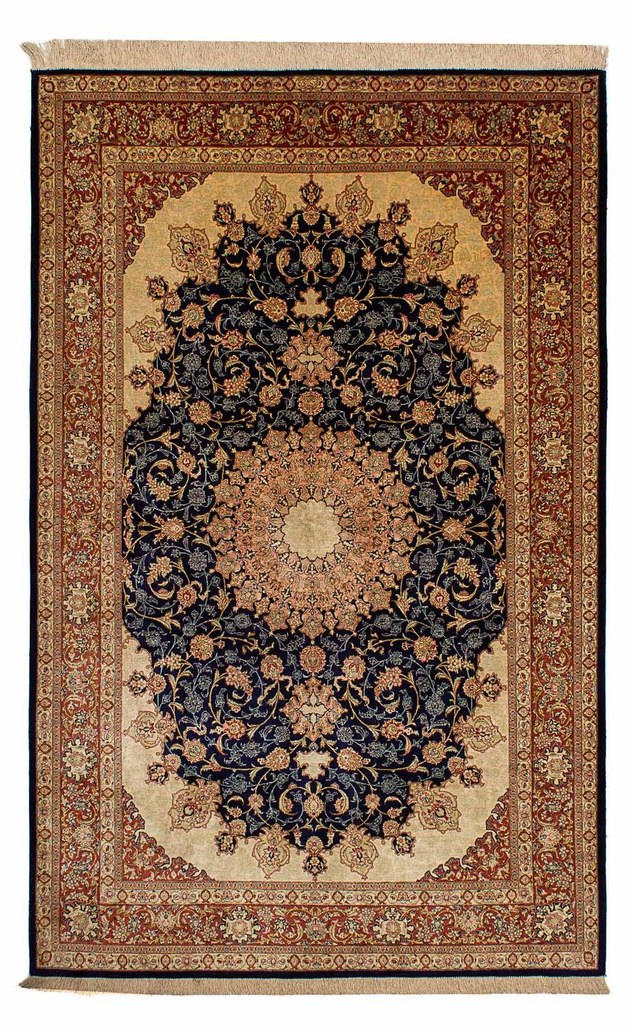 Silk Rug - Ghom Silk - Premium - 216 x 132 cm - dark blue