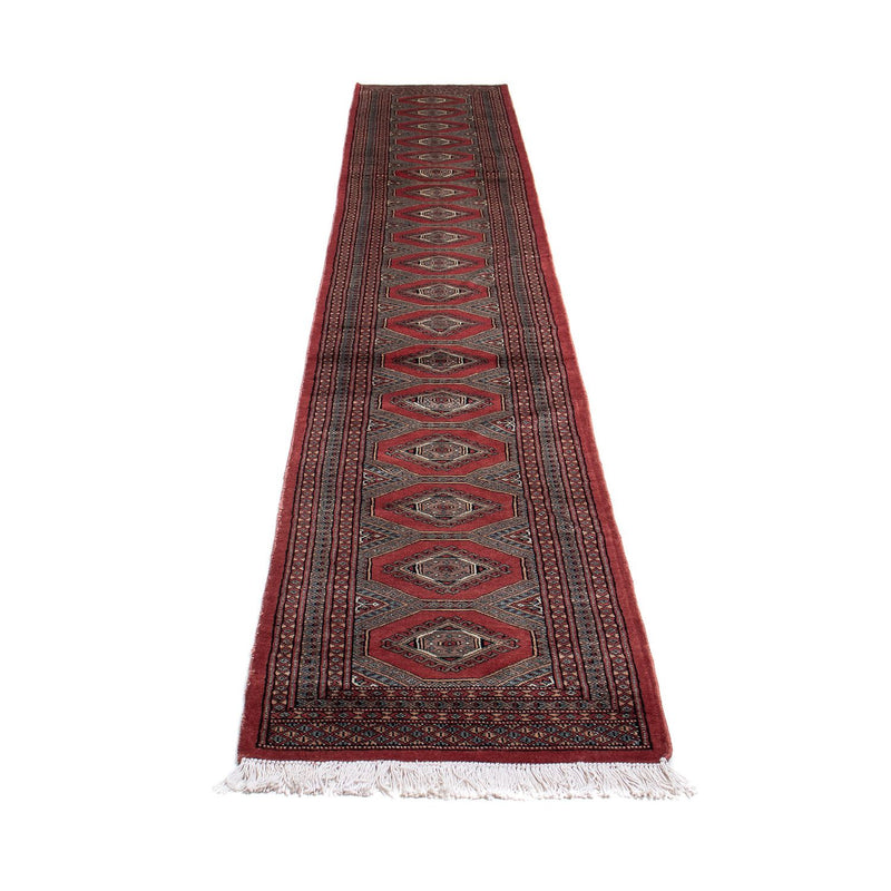 Runner Afghan Rug - Bukhara - 396 x 64 cm - dark red